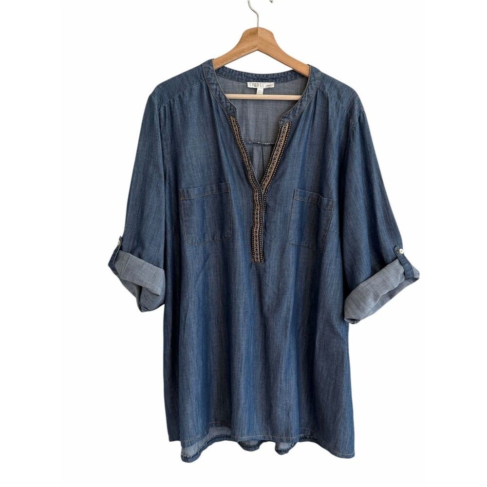 Spense Womens Oversized Chambray Tunic Top Size 20W Western Boho Coastal Loose